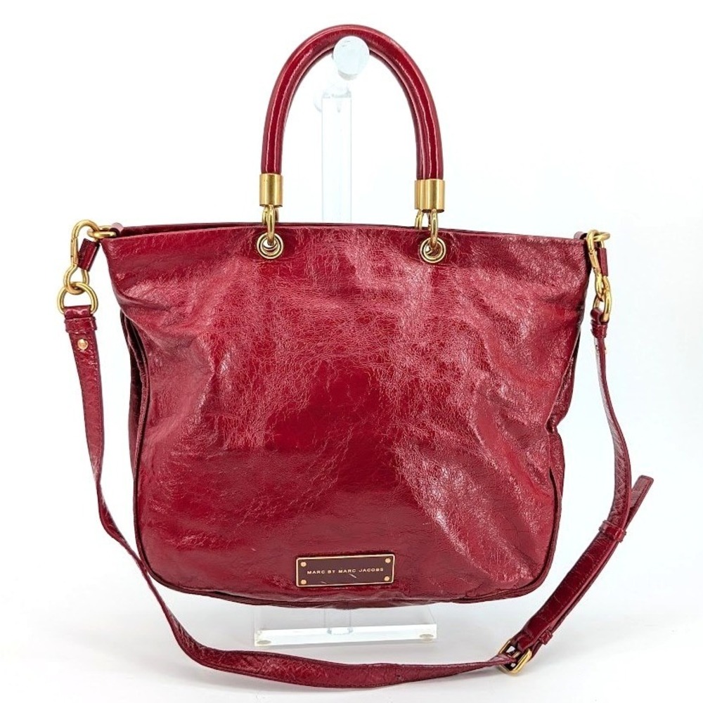 Marc by Marc Jacobs Red Patent Leather Tote Crossbody Bag Gold Hardware